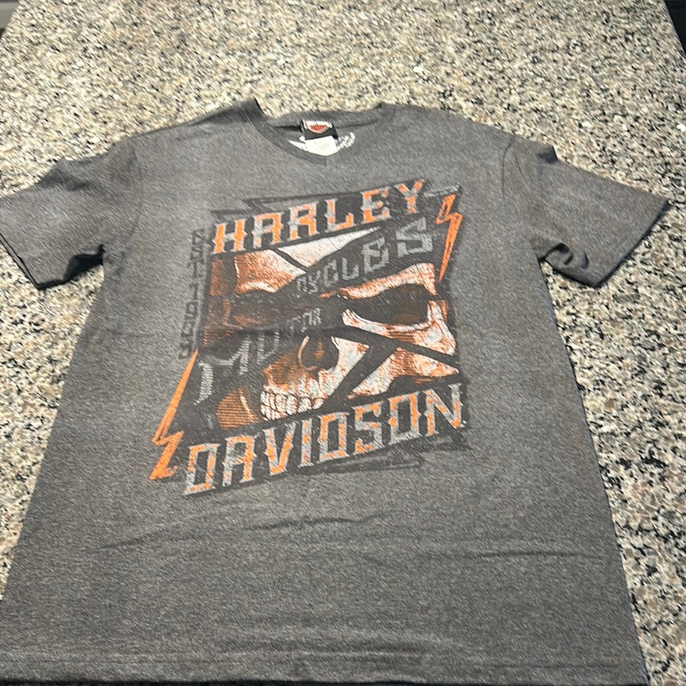 Harley-Davidson Gray and Orange Short Sleeve Tee